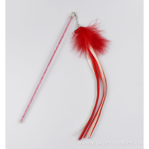 colorful feathers plastic stick cat teaser with bell